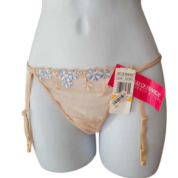 NWT Vintage Y2K Lily Of France Nude Floral Garter Belt Thong G String SM - Picture 4 of 8